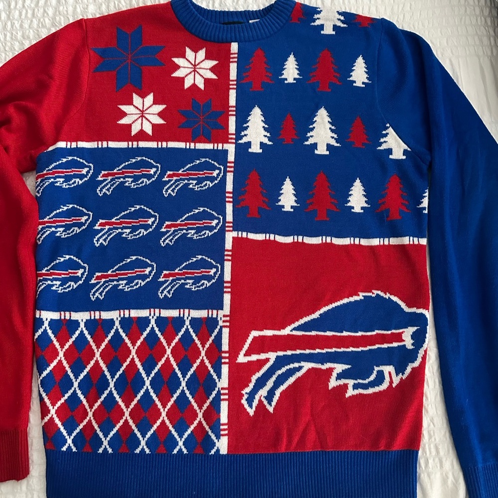 Buffalo Bills Red and Blue Crewneck Christmas Sweater